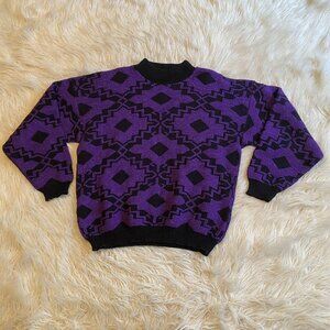 Vintage 80’s Cheryl Purple Metallic Geometric Sweater Made in USA Women’s Size L